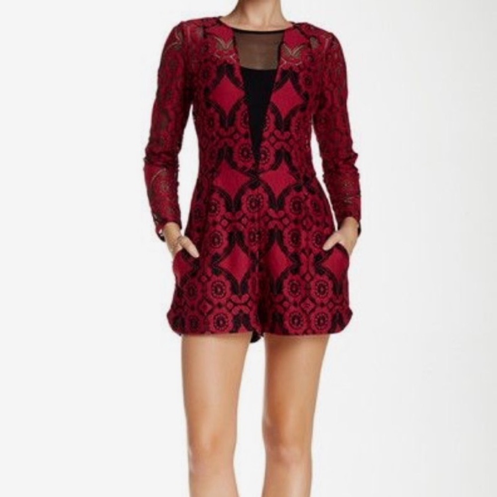 Weston Wear Anthropologie Cranberry Lace Romper SM